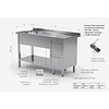 INOXI Table with sink, undershelf and two drawers - sink on left side | 1700x600 mm INOXI Table with sink, undershelf and two drawers - sink on left side | 1700x600 mm