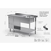 INOXI Table with sink, undershelf and two drawers - sink on right side | 1700x700 mm