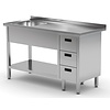 INOXI Table with sink, undershelf and three drawers - sink on left side | 1100x700 mm INOXI Table with sink, undershelf and three drawers - sink on left side | 1100x700 mm