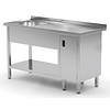 INOXI Table with sink, undershelf and cabinet with hinged door - sink on left side | 1200x700 mm INOXI Table with sink, undershelf and cabinet with hinged door - sink on left side | 1200x700 mm