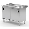INOXI Table with sink and cabinet with sliding doors - sink on right side | 1300x700 mm