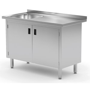 INOXI Stół ze zlewem, szafka z drzwiami na zawiasach - komora po lewej stronie | 800x700 mm INOXI Stół ze zlewem, szafka z drzwiami na zawiasach - komora po lewej stronie | 800x700 mm