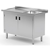 INOXI Table with sink and cabinet with hinged doors - sink on right side | 1400x700 mm INOXI Table with sink and cabinet with hinged doors - sink on right side | 1400x700 mm