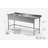 INOXI Reinforced table with two sinks without shelf - sink on left side | 1900x600 mm