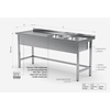 INOXI Reinforced table with two sinks without shelf - sink on right side | 1700x600 mm