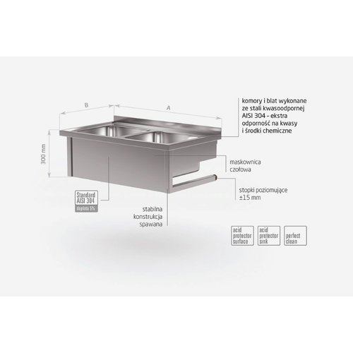 INOXI Stół wiszący z dwoma zlewami | 1000x600 mm