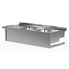 INOXI Wall mounted table with two sinks - sinks on right side | 1500x600 mm