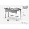 INOXI Table with two sinks without shelf - sinks on left side | 1600x600 mm