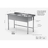 INOXI Table with two sinks without shelf - sinks on right side | 1800x700 mm