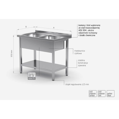 INOXI Stół z dwoma zlewami i półką | 1000x600 mm INOXI Stół z dwoma zlewami i półką | 1000x600 mm