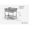 INOXI Stół z dwoma zlewami i półką | 1000x700 mm