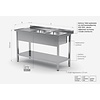 INOXI Table with two sinks and undershelf - sinks on right side | 1700x600 mm INOXI Table with two sinks and undershelf - sinks on right side | 1700x600 mm