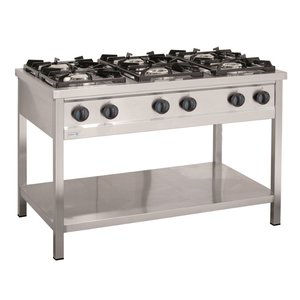 Asber Gas Cooker with 6 Burners on an Open Base, 37,5 kW Asber Gas Cooker with 6 Burners on an Open Base, 37,5 kW
