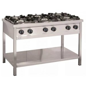 Asber Gas Cooker with 6 Natural Gas Burners on an Open Base, 37,5 kW Asber Gas Cooker with 6 Natural Gas Burners on an Open Base, 37,5 kW