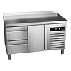 Asber Single Door Refrigerated Table with Splashback and 2 Drawers 128 L, from -2 °C to 8 °C, Side-Mounted Compressor