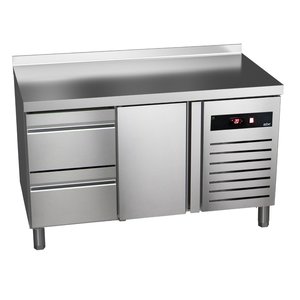Asber Single Door Refrigerated Table with Splashback and 2 Drawers 128 L, from -2 °C to 8 °C, Side-Mounted Compressor Asber Single Door Refrigerated Table with Splashback and 2 Drawers 128 L, from -2 °C to 8 °C, Side-Mounted Compressor
