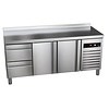 Asber Double Door Refrigerated Table with Splashback and 2 Drawers 199 L, from -2 °C to 8 °C, Side-Mounted Compressor