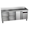 Asber Single Door Refrigerated Table with Splashback and 4 Drawers 184 L, from -2 °C to 8 °C, Side-Mounted Compressor