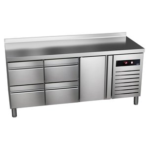 Asber Single Door Refrigerated Table with Splashback and 4 Drawers 184 L, from -2 °C to 8 °C, Side-Mounted Compressor Asber Single Door Refrigerated Table with Splashback and 4 Drawers 184 L, from -2 °C to 8 °C, Side-Mounted Compressor