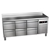 Asber Refrigerated Table with Splashback with 6 Drawers 157 L, from -2 °C to 8 °C, Side-Mounted Compressor