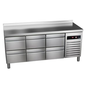 Asber Refrigerated Table with Splashback with 6 Drawers 157 L, from -2 °C to 8 °C, Side-Mounted Compressor Asber Refrigerated Table with Splashback with 6 Drawers 157 L, from -2 °C to 8 °C, Side-Mounted Compressor