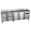 Asber Double Door Refrigerated Table with Splashback and 4 Drawers 255 L, from -2 °C to 8 °C, Side-Mounted Compressor