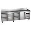 Asber Single Door Refrigerated Table with Splashback and 6 Drawers 240 L, from -2 °C to 8 °C, Side-Mounted Compressor