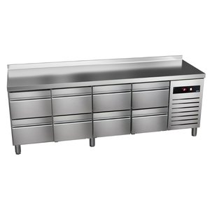 Asber Refrigerated Table with Splashback with 8 Drawers 213 L, from -2 °C to 8 °C, Side-Mounted Compressor Asber Refrigerated Table with Splashback with 8 Drawers 213 L, from -2 °C to 8 °C, Side-Mounted Compressor