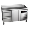 Asber Single Door Refrigerated Table with Splashback and 2 Drawers 145 L, from -2 °C to 8 °C, Side-Mounted Compressor