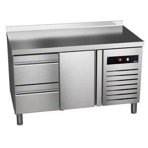 Asber Single Door Refrigerated Table with Splashback and 2 Drawers 145 L, from -2 °C to 8 °C, Side-Mounted Compressor Asber Single Door Refrigerated Table with Splashback and 2 Drawers 145 L, from -2 °C to 8 °C, Side-Mounted Compressor