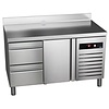 Asber Single Door Refrigerated Table with Splashback and 2 Drawers 122 L, from -2 °C to 8 °C, Side-Mounted Compressor