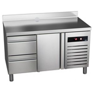 Asber Single Door Refrigerated Table with Splashback and 2 Drawers 122 L, from -2 °C to 8 °C, Side-Mounted Compressor Asber Single Door Refrigerated Table with Splashback and 2 Drawers 122 L, from -2 °C to 8 °C, Side-Mounted Compressor