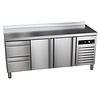Asber Double Door Refrigerated Table with Splashback and 2 Drawers 221 L, from -2 °C to 8 °C, Side-Mounted Compressor