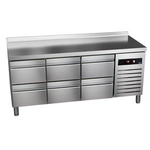 Asber Refrigerated Table with Splashback with 6 Drawers 191 L, from -2 °C to 8 °C, Side-Mounted Compressor Asber Refrigerated Table with Splashback with 6 Drawers 191 L, from -2 °C to 8 °C, Side-Mounted Compressor