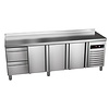 Asber Tripple Door Refrigerated Table with Splashback and 2 Drawers 298 L, from -2 °C to 8 °C, Side-Mounted Compressor