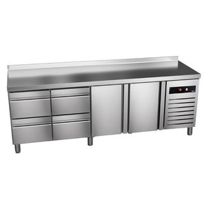 Asber Double Door Refrigerated Table with Splashback and 4 Drawers 290 L, from -2 °C to 8 °C, Side-Mounted Compressor Asber Double Door Refrigerated Table with Splashback and 4 Drawers 290 L, from -2 °C to 8 °C, Side-Mounted Compressor
