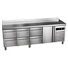 Asber Single Door Refrigerated Table with Splashback and 6 Drawers 282 L, from -2 °C to 8 °C, Side-Mounted Compressor