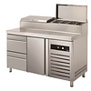 Asber One Door Pizza Prep Table with 2 drawers, 274 L, 8-10 x GN 1/4, Side-Mounted Compressor