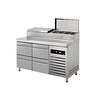 Asber Four drawers Pizza Prep Table, 274 L, 8-10 x GN 1/4 Extension, Side-Mounted Compressor Asber Four drawers Pizza Prep Table, 274 L, 8-10 x GN 1/4 Extension, Side-Mounted Compressor