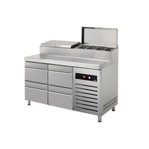 Asber Four drawers Pizza Prep Table, 274 L, 8-10 x GN 1/4 Extension, Side-Mounted Compressor Asber Four drawers Pizza Prep Table, 274 L, 8-10 x GN 1/4 Extension, Side-Mounted Compressor