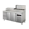 Asber Double Doors Pizza Prep Table with 2 drawers, 428 L, 8-10 x GN 1/4, Side-Mounted Compressor