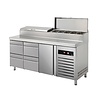 Asber One Door Pizza Prep Counter Fridge with 4 drawers 8-10 x 1/4 GN Aggregate at the Right Side 428 l