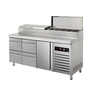 Asber One Door Pizza Prep Counter Fridge with 4 drawers 8-10 x 1/4 GN Aggregate at the Right Side 428 l Asber One Door Pizza Prep Counter Fridge with 4 drawers 8-10 x 1/4 GN Aggregate at the Right Side 428 l