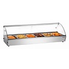 Bartscher Countertop Heating Display 6 x 1/3 GN, 68 L, 0,80 kW, from 30 to 90 °C, with Bent Glass, Silver