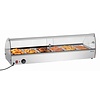 Bartscher Countertop Heating Display 6 x 1/3 GN, 68 L, 0,80 kW, from 30 to 90 °C, with Bent Glass, Silver