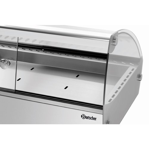 Bartscher Nablatowa witryna grzewcza 6 x 1/3 GN, 68 L, 0,80 kW, od 30 do 90 °C, z szybą giętą, srebrna Bartscher Nablatowa witryna grzewcza 6 x 1/3 GN, 68 L, 0,80 kW, od 30 do 90 °C, z szybą giętą, srebrna