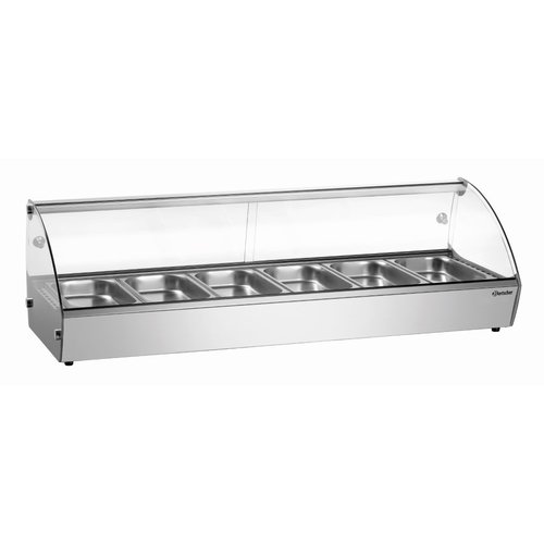 Bartscher Nablatowa witryna grzewcza 6 x 1/3 GN, 68 L, 0,80 kW, od 30 do 90 °C, z szybą giętą, srebrna Bartscher Nablatowa witryna grzewcza 6 x 1/3 GN, 68 L, 0,80 kW, od 30 do 90 °C, z szybą giętą, srebrna