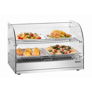 Bartscher Countertop Heating Display 45 L, 2-Level, 0,80 kW, from 30 to 90 °C, with Bent Glass, Silver