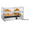 Bartscher Countertop Heating Display 45 L, 2-Level, 0,80 kW, from 30 to 90 °C, with Bent Glass, Silver