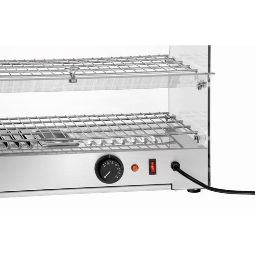 Bartscher Nablatowa witryna grzewcza 45 L, 2-poziomowa, 0,80 kW, od 30 do 90 °C, z szybą giętą, srebrna